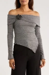 Patrizia Luca Off The Shoulder Long Sleeve Asymmetric Top In Gray