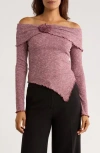 Patrizia Luca Off The Shoulder Long Sleeve Asymmetric Top In Pink