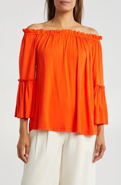 Patrizia Luca Off-the-shoulder Flowy Top In Orange