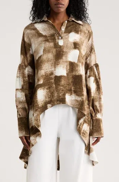 Patrizia Luca Oversize High-low Button-up Shirt In Brown