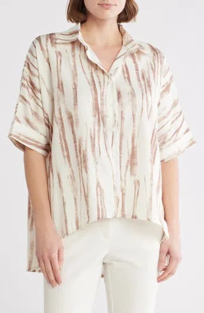 Patrizia Luca Patterned High-low Button-up Shirt In Beige