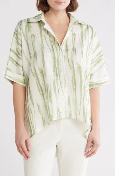 Patrizia Luca Patterned High-low Button-up Shirt In Lime