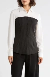 Patrizia Luca Pinstripe Twofer Button-up Shirt In Black