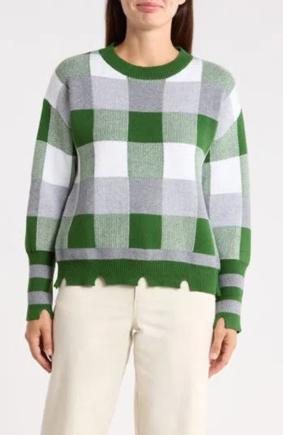 Patrizia Luca Plaid Distressed Crewneck Sweater In Green