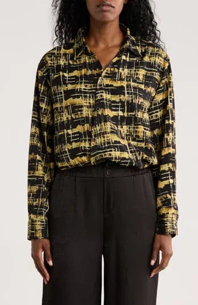 Patrizia Luca Print Long Sleeve Button-up Shirt In Black