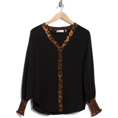 Patrizia Luca Print Trim Button-up Top In Black