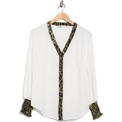 Patrizia Luca Print Trim Button-up Top In White