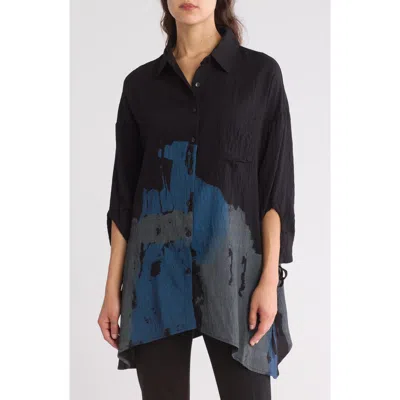 Patrizia Luca Printed Button-up Tunic Shirt In Black