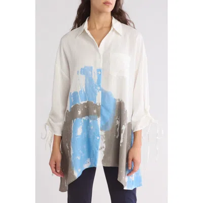 Patrizia Luca Printed Button-up Tunic Shirt In White