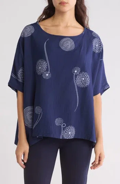 Patrizia Luca Printed Loose Top In Navy