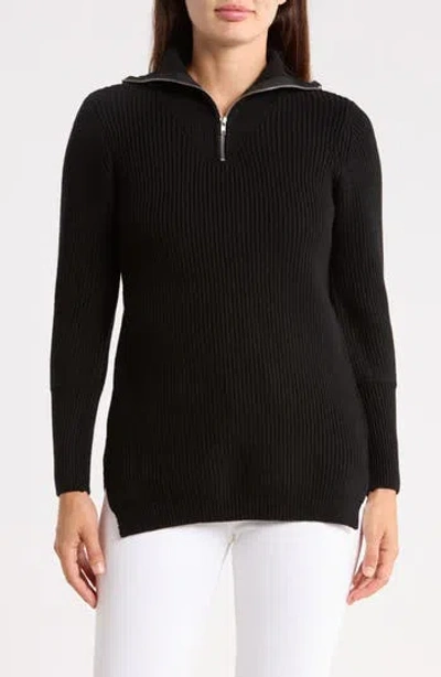 Patrizia Luca Ribbed Quarter Zip Sweater In Black