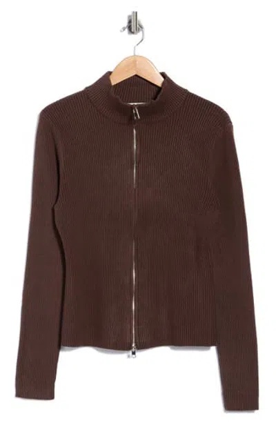 Patrizia Luca Ribbed Zip Front Cardigan In Brown