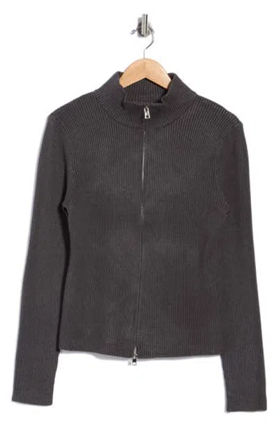 Patrizia Luca Ribbed Zip Front Cardigan In Grey