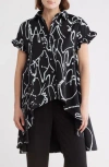 Patrizia Luca Ruched High-low Button-up Shirt In Black