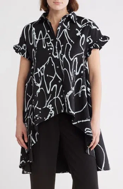 Patrizia Luca Ruched High-low Button-up Shirt In Black