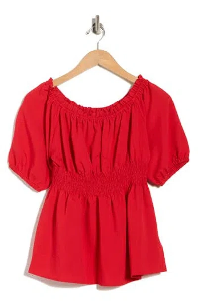 Patrizia Luca Ruched Waist Cotton Top In Red