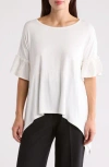 Patrizia Luca Ruffle Short Sleeve Sharkbite Hem Top In White