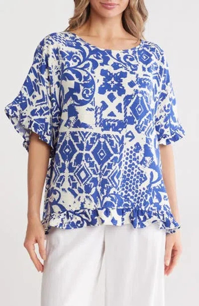 Patrizia Luca Ruffle Short Sleeve Top In Multi