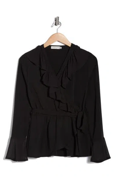 Patrizia Luca Ruffle Wrap Top In Black