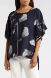 Patrizia Luca Scribble Print Caftan Top In Blue