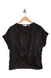 Patrizia Luca Shimmer Cap Sleeve Twist Hem Top In Black