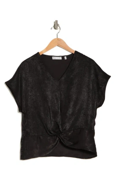 Patrizia Luca Shimmer Cap Sleeve Twist Hem Top In Black