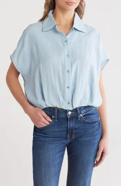 Patrizia Luca Short Sleeve Button Front Top In Blue