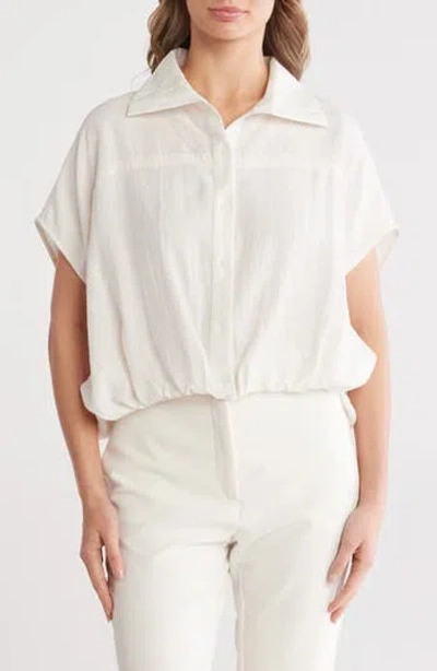 Patrizia Luca Short Sleeve Button Front Top In White