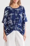 Patrizia Luca Short Sleeve High-low Top In Navy