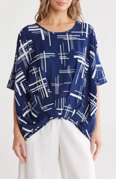 Patrizia Luca Short Sleeve High-low Top In Navy