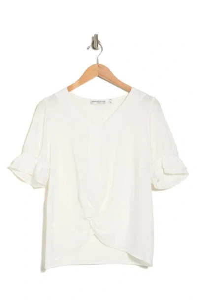 Patrizia Luca Short Sleeve Twist Front Top In White