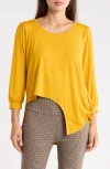 Patrizia Luca Side Knot Three-quarter Sleeve Top In Gold