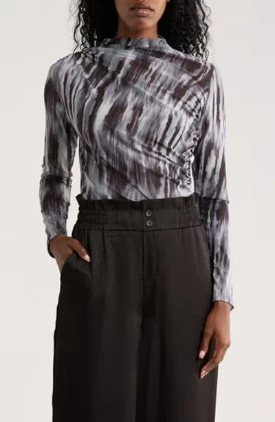 Patrizia Luca Side Ruched Mesh Top In Black