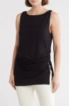 Patrizia Luca Side Ruched Sleeveless Top In Black