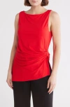 Patrizia Luca Side Ruched Sleeveless Top In Red