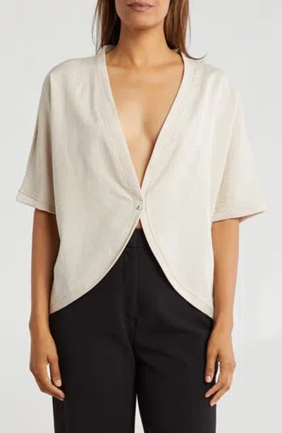 Patrizia Luca Single Button Short Sleeve Cardigan In White