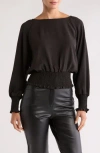 Patrizia Luca Smocked Satin Top In Black