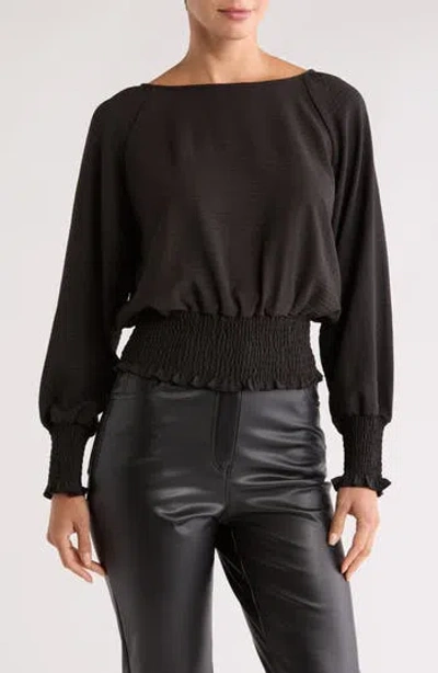 Patrizia Luca Smocked Satin Top In Black