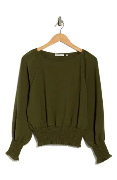 Patrizia Luca Smocked Satin Top In Green