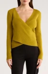 Patrizia Luca Solid Faux Wrap Sweater In Yellow