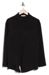 Patrizia Luca Split Long Sleeve Oversize Button-up Shirt In Black