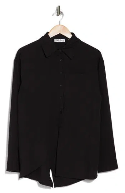 Patrizia Luca Split Long Sleeve Oversize Button-up Shirt In Black
