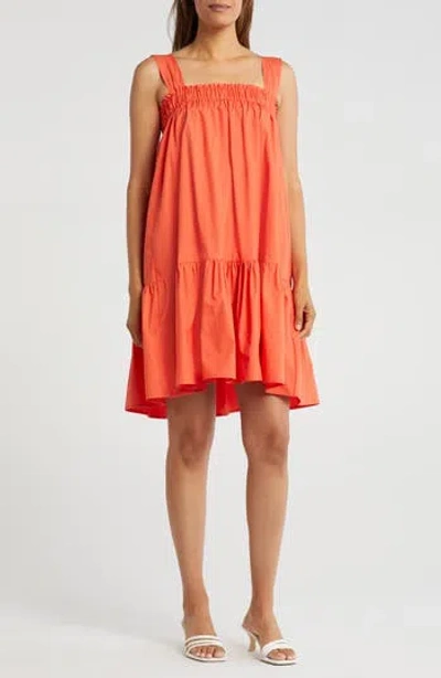 Patrizia Luca Square Neck Cotton Tunic Top In Orange