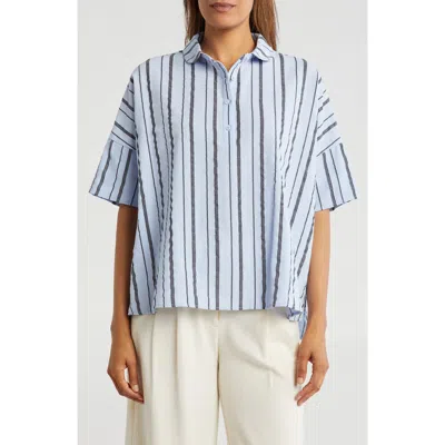 Patrizia Luca Stripe Short Sleeve Button-up Shirt In Blue