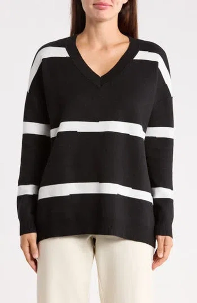 Patrizia Luca Striped V-neck Sweater In Black