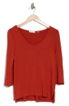 Patrizia Luca Three Quarter Sleeve Top In Rust