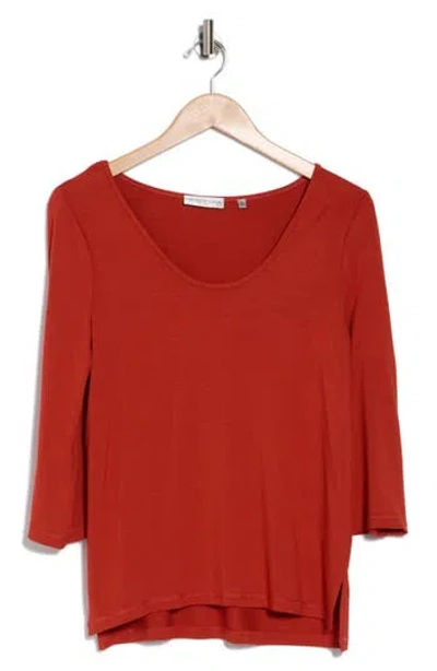 Patrizia Luca Three Quarter Sleeve Top In Rust