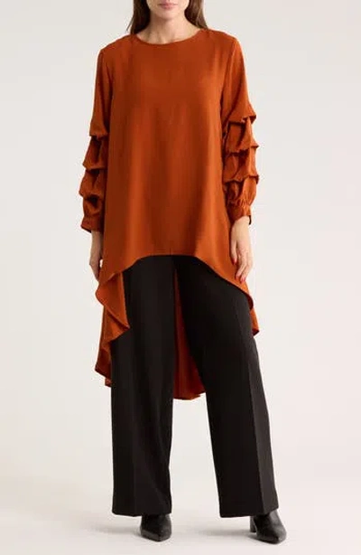 Patrizia Luca Tiered Sleeve High-low Tunic In Brown