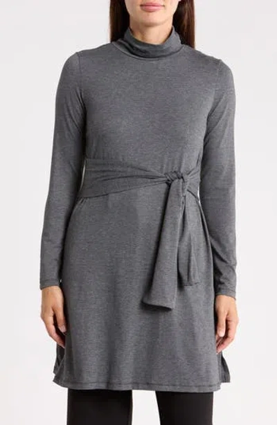 Patrizia Luca Turtleneck Tie Waist Tunic In Grey
