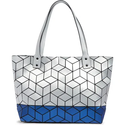 Patrizia Luca Two Tone Geo Faux Leather Tote In M.silver/ S.silver